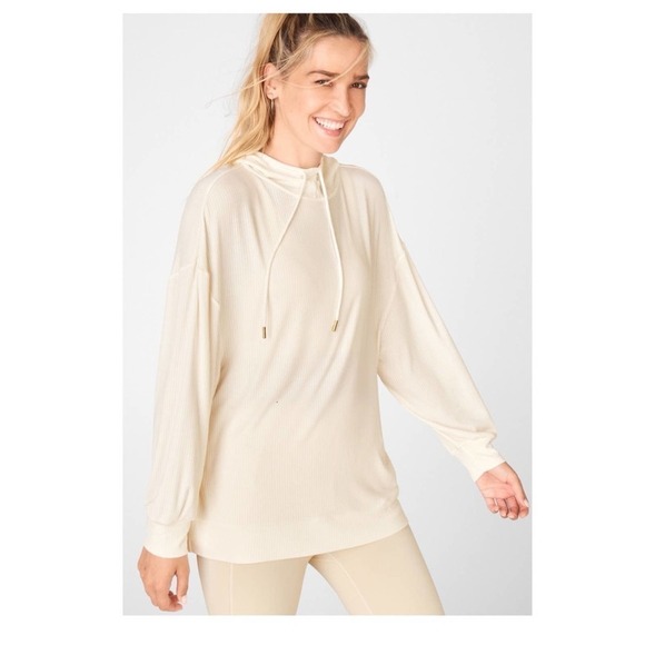 Fabletics Ambrose Rib Top Cream Size Medium EUC - Picture 1 of 8